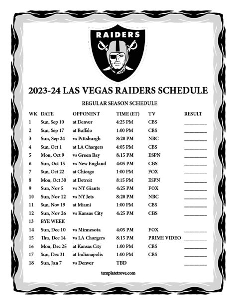 raiders schedule 2024 printable free